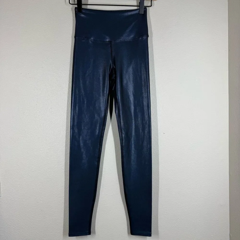 Carbon38 Blue Shiny Metallic Dot Full Length Leggings Women’s Size Small